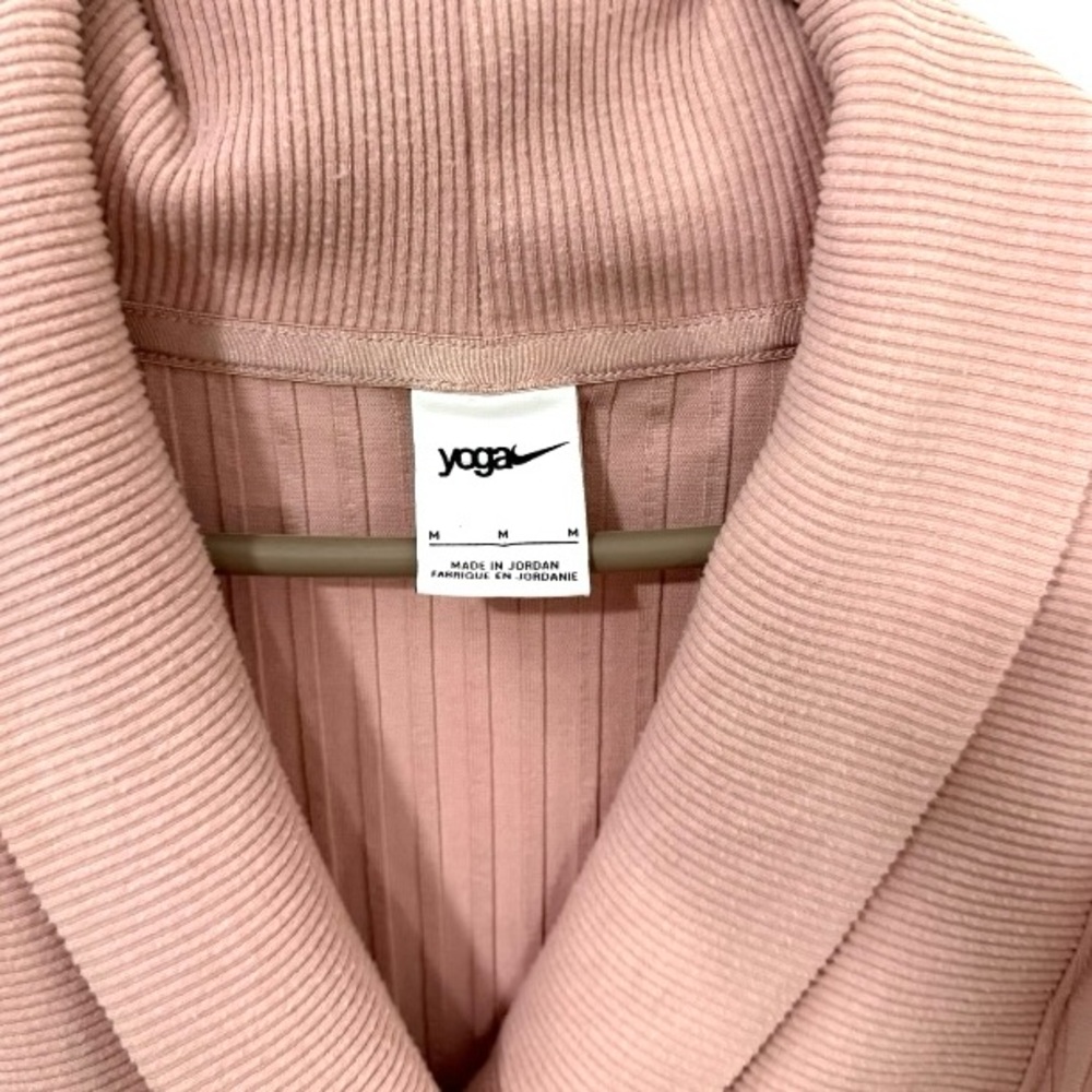 Nike Yoga Ribbed Wrap Collar Pullover Pink Long Sleeve Lounge Top Women M - Picture 8 of 10